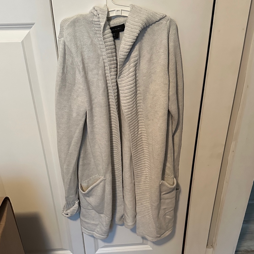 Tahari Light Gray Open Front Cardigan